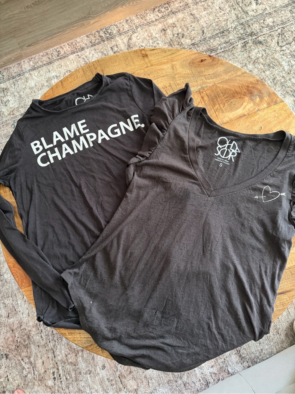 Chaser Blame Champagne long sleeve & Arrow Heart short sleeve shirts Sz S Small